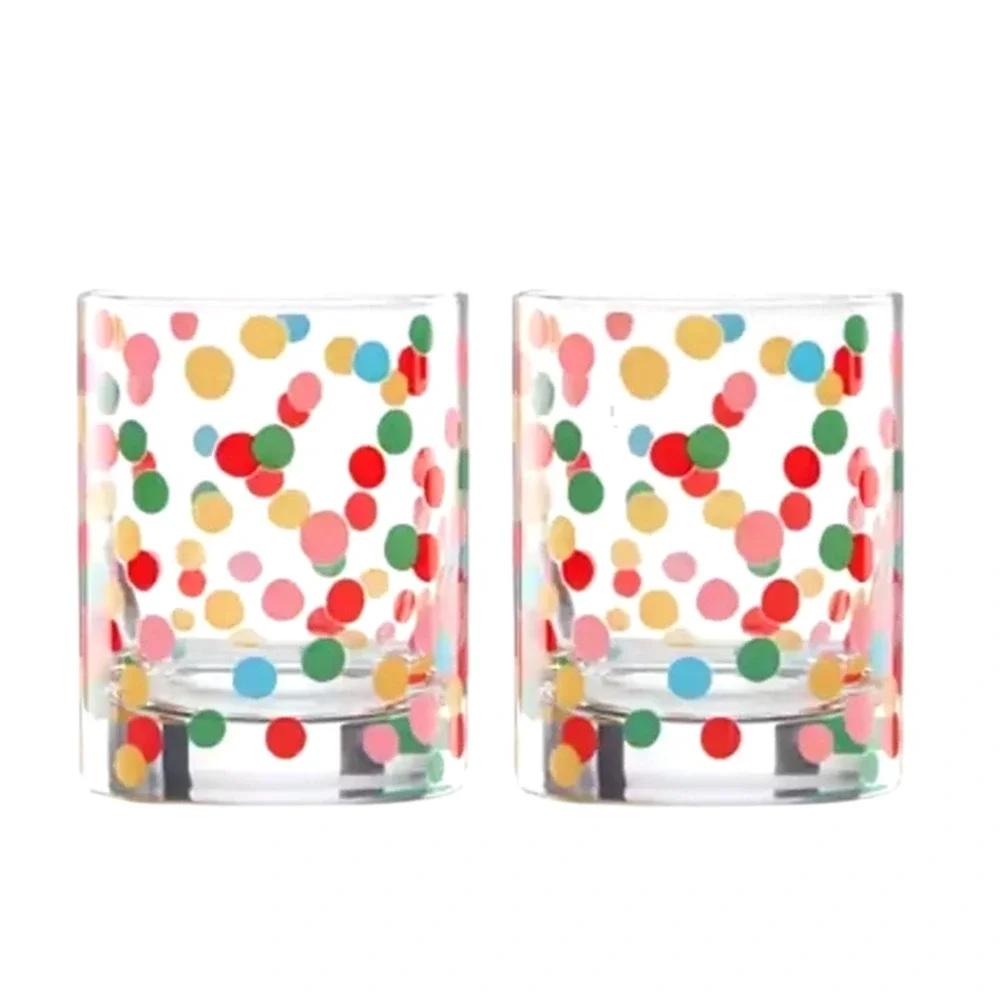 Kate Spade ITS RAINING CONFETTI Double Old Fashioned Whiskey Glass Set of 2 New